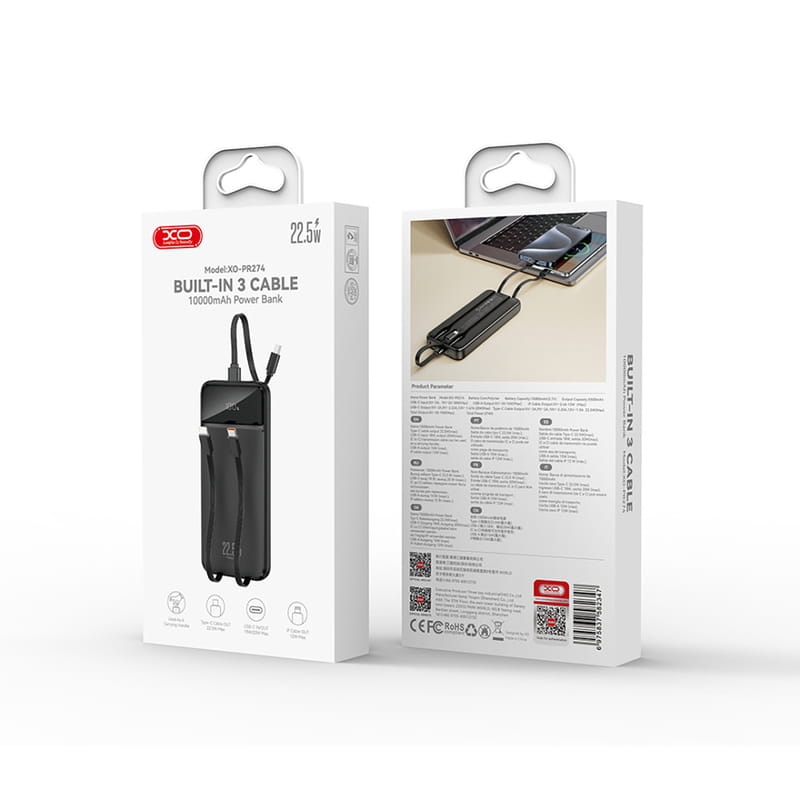 Універсальна мобільна батарея XO PR274 10000mAh 22.5W Black