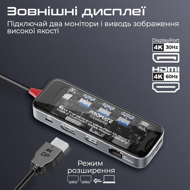 USB-хаб Promate TransHub-Pro USB Type-C Grey