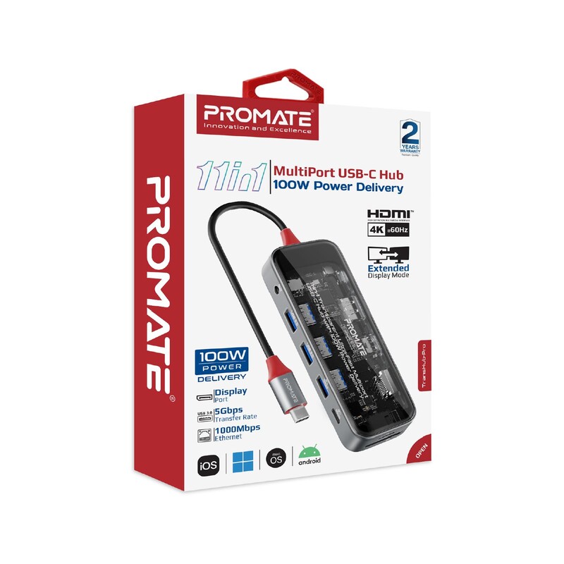 USB-хаб Promate TransHub-Pro USB Type-C Grey
