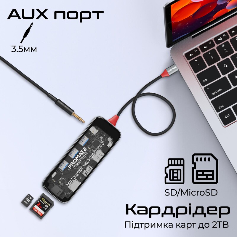 USB-хаб Promate TransHub-Pro USB Type-C Grey