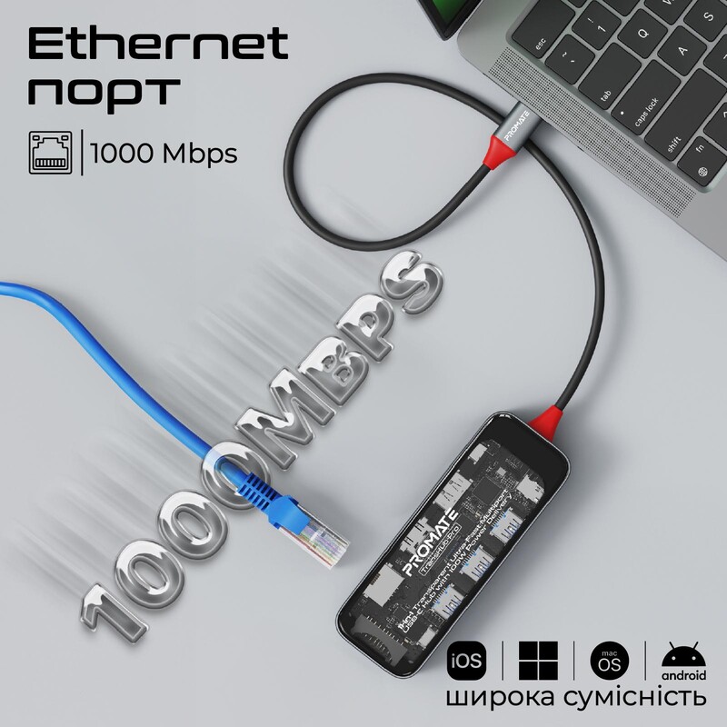 USB-хаб Promate TransHub-Pro USB Type-C Grey