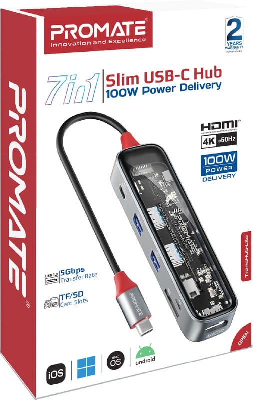 USB-хаб Promate TransHub-Lite USB Type-C Grey