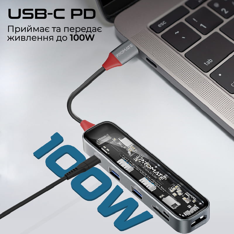 USB-хаб Promate TransHub-Lite USB Type-C Grey