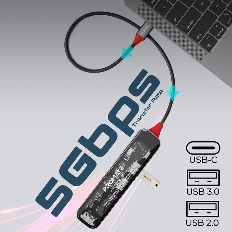 USB-хаб Promate TransHub-Lite USB Type-C Grey