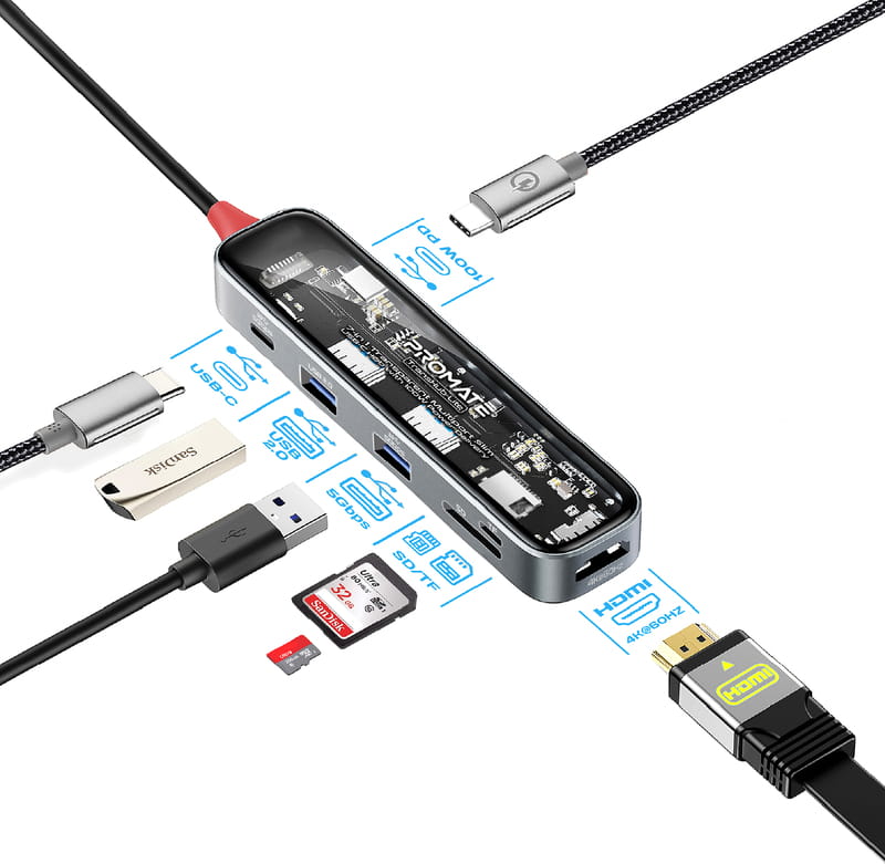USB-хаб Promate TransHub-Lite USB Type-C Grey