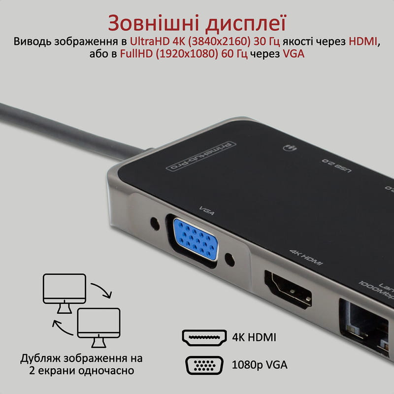 USB-хаб Promate PrimeHub-Pro USB Type-C Grey
