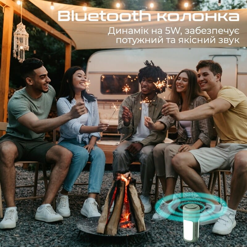 Фонарик кемпинговый Promate с Bluetooth колонкой и встроенным повербанком на 6000 мАч Green (campmate-4)