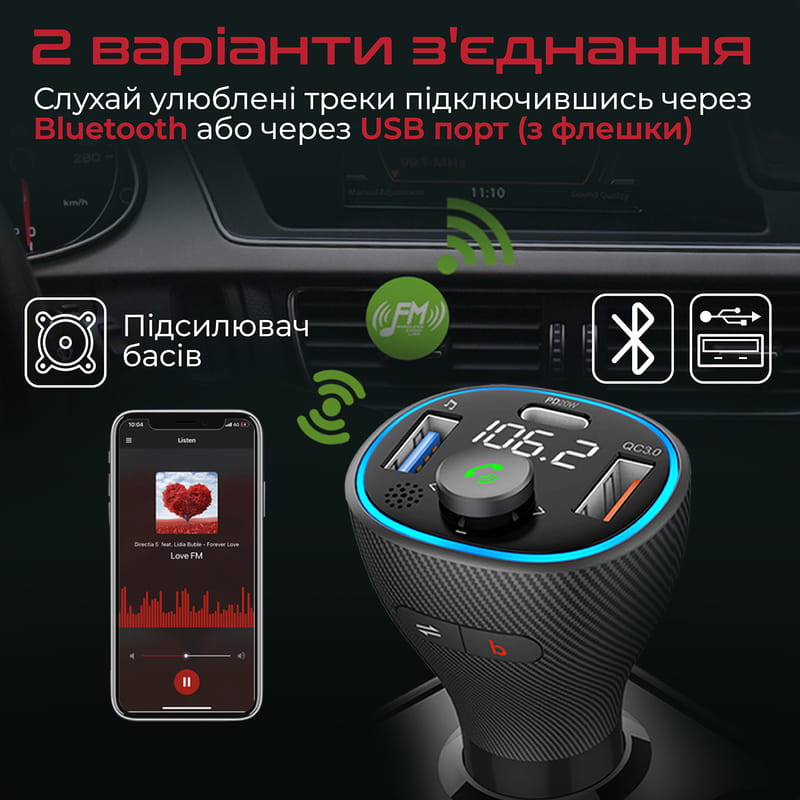 FM-трансмітер Promate PowerTune-38w Black