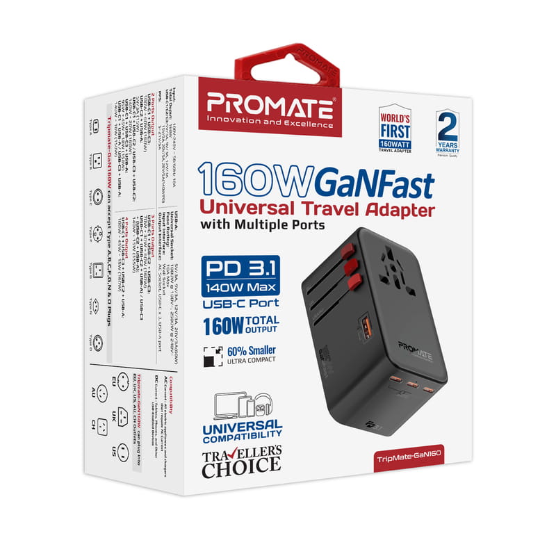 Зарядное устройство Promate TripMate-GaN160 160W Black