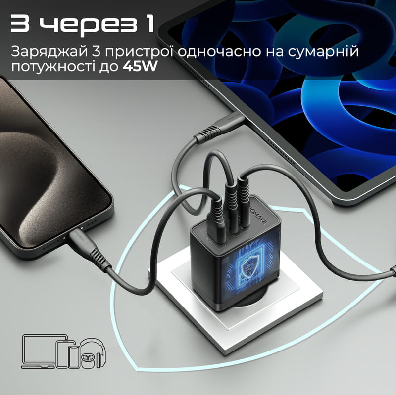 Зарядное устройство Promate PowerPort 45W Black