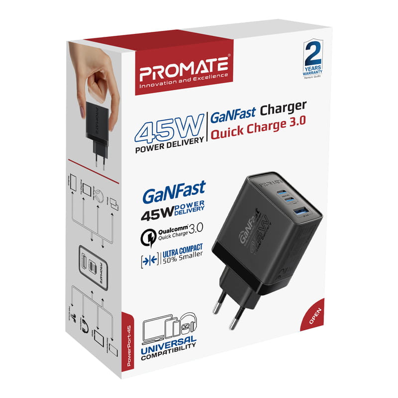 Зарядное устройство Promate PowerPort 45W Black