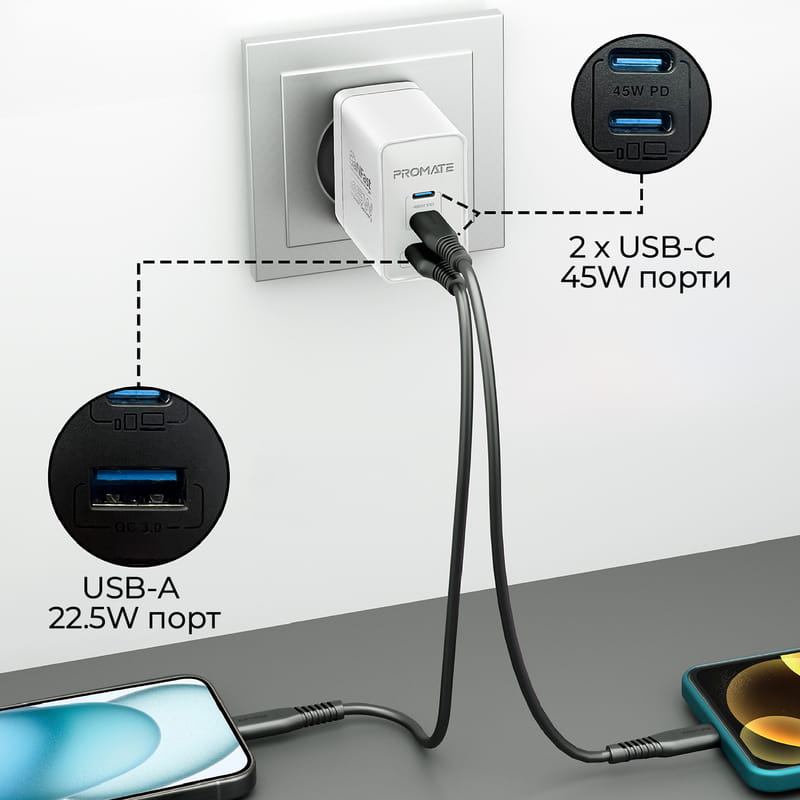 Зарядное устройство Promate PowerPort 45W White