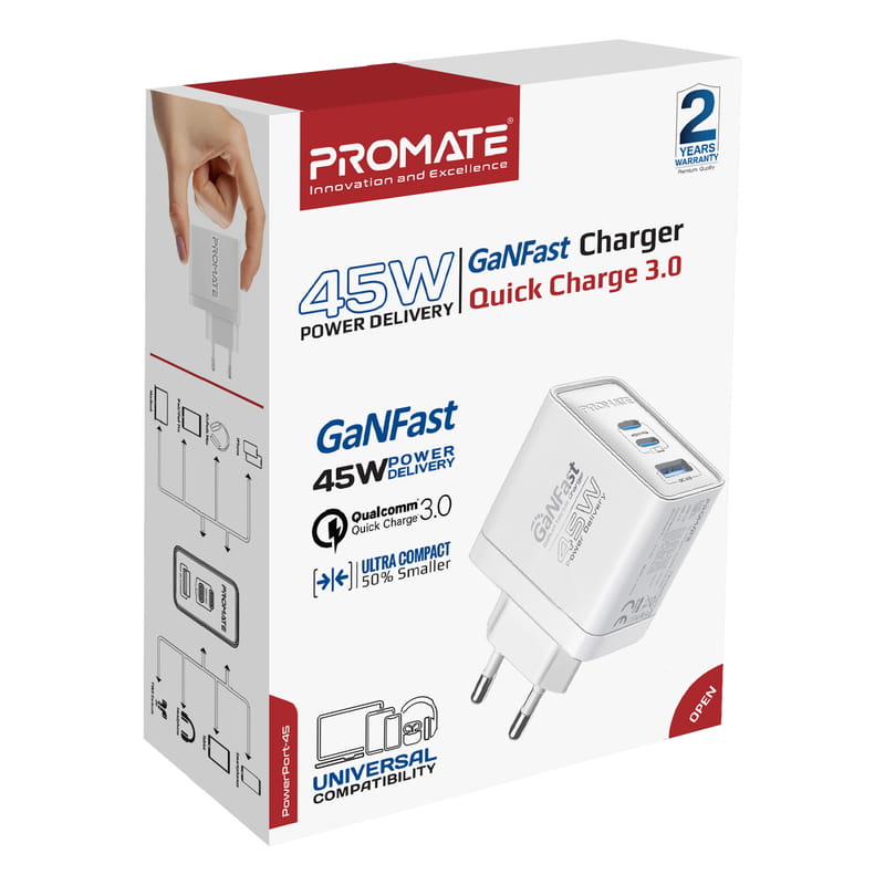 Зарядное устройство Promate PowerPort 45W White