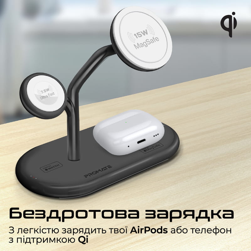 Бездротовий зарядний пристрій Promate Synergy-Pro MagSafe 57W Black