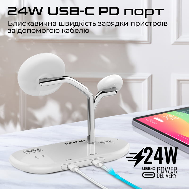 Беспроводное зарядное устройство Promate Synergy-Pro MagSafe 57W White