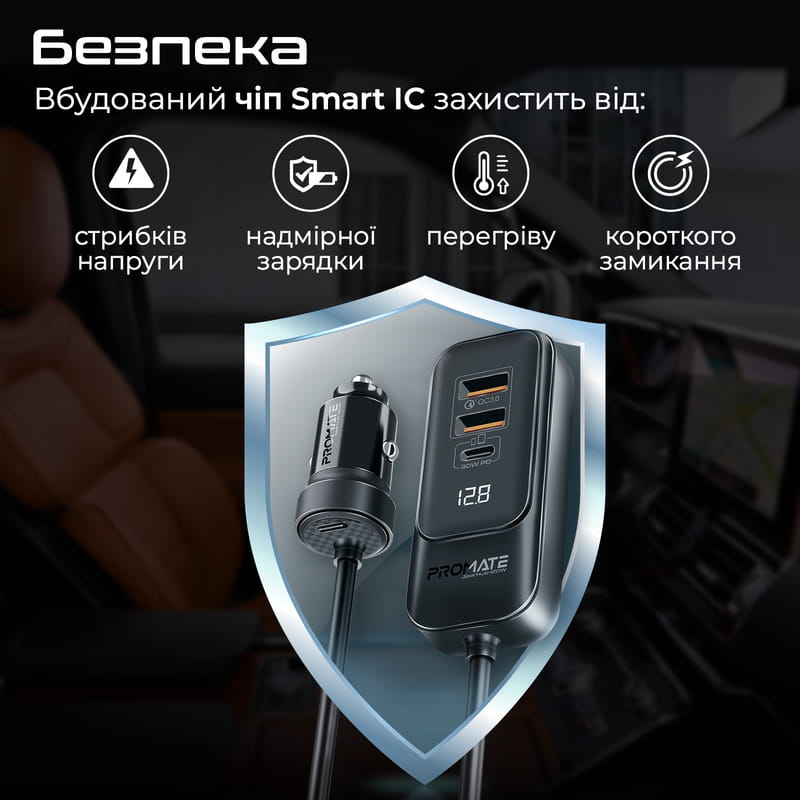 Автомобильное зарядное устройство Promate GearHub 120W Black