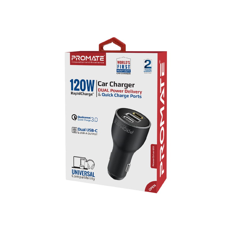 Автомобильное зарядное устройство Promate PowerDrive-120 120W Black