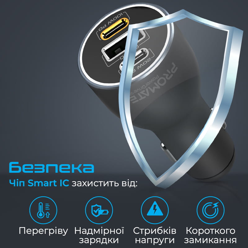 Автомобильное зарядное устройство Promate PowerDrive-120 120W Black