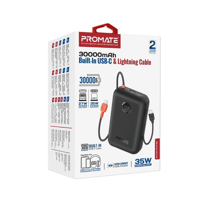 Универсальная мобильная батарея Promate PowerPod-30 30000mAh 35W Black