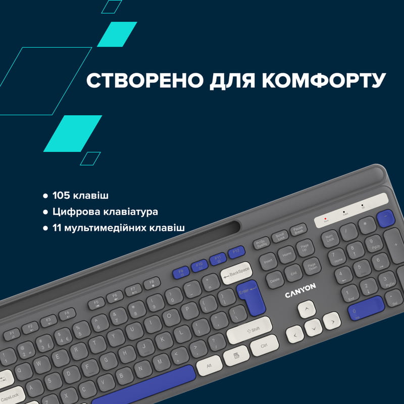 Клавіатура бездротова Canyon HKB-W03 Grey (CNS-HKBW03DG)
