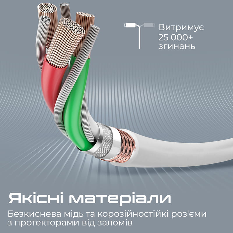 Кабель Promate USB Type-C - Lightning (M/M), 3 A, 20 W, 1.2 м, PowerLine-Ci120 White