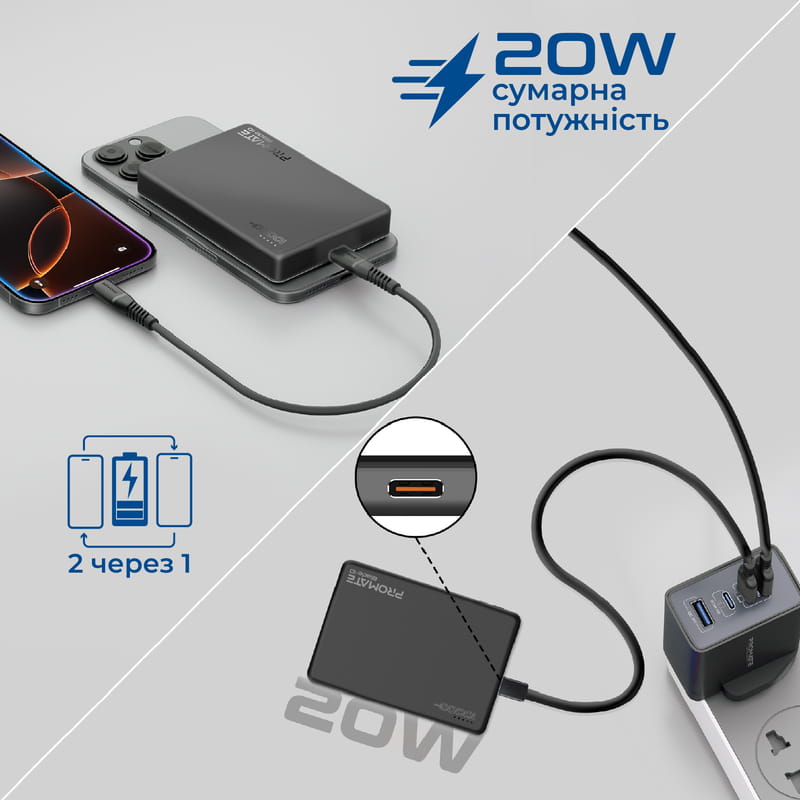 Универсальная мобильная батарея Promate Blade-10 MagSafe 10000mAh 20W Black