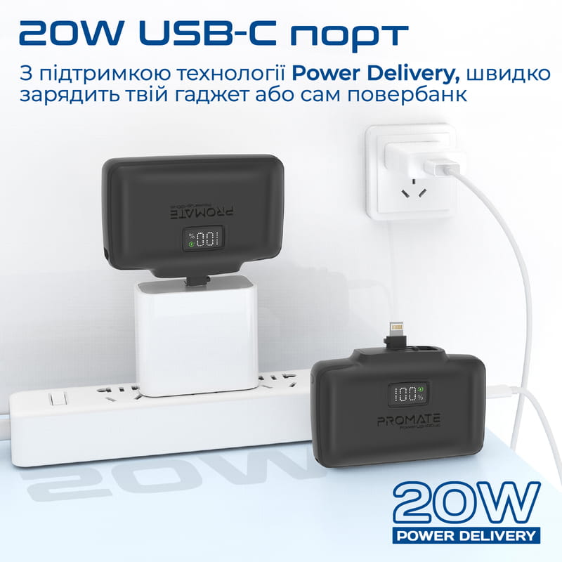 Универсальная мобильная батарея Promate PowerUp-10Duo 10000mAh 20W Black