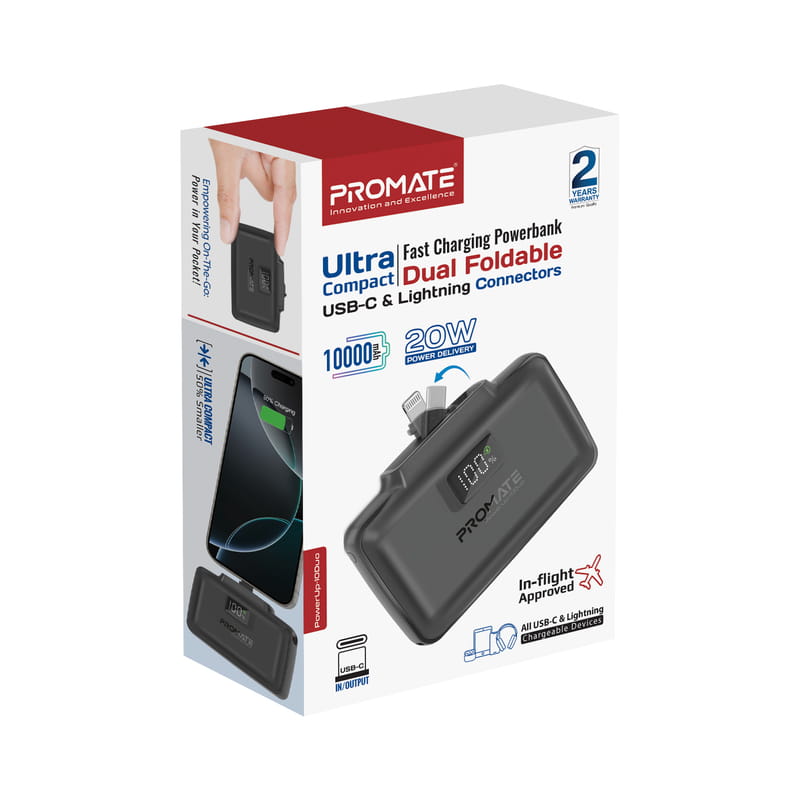 Универсальная мобильная батарея Promate PowerUp-10Duo 10000mAh 20W Black