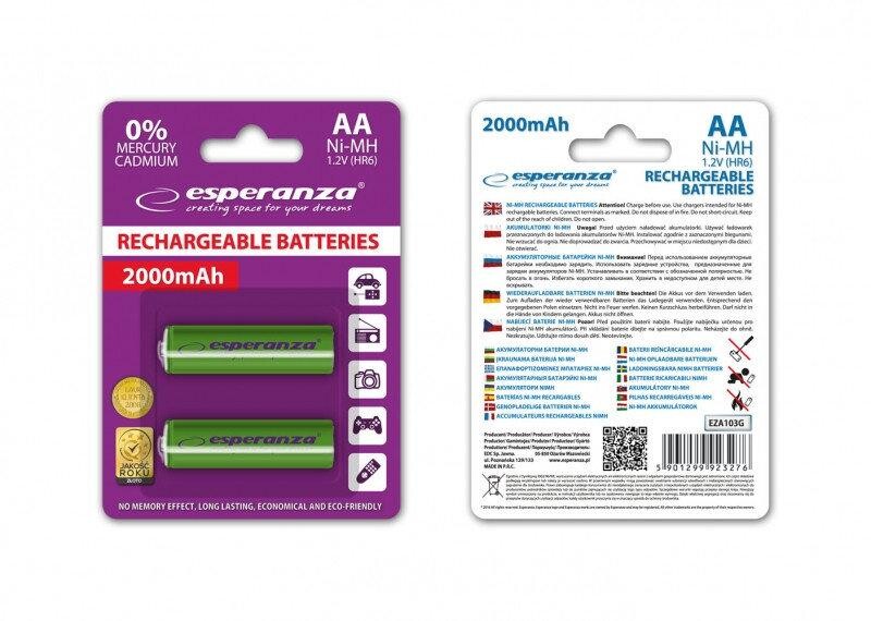 Аккумулятор Esperanza Ni-MH AA/HR06 2000 mAh BL 2шт Green