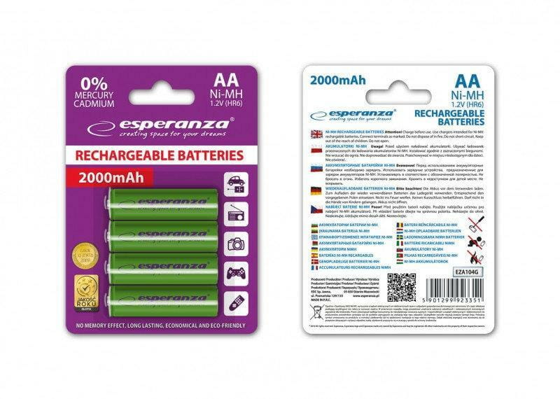 Акумулятор Esperanza Ni-MH AA/HR06 2000 mAh BL 4шт Green