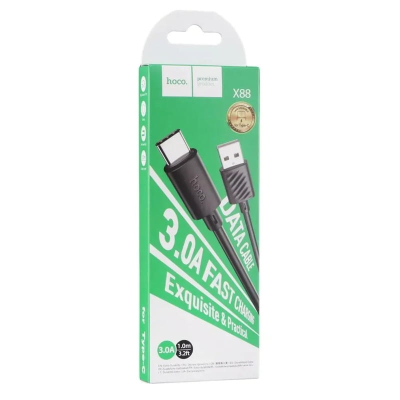 Кабель Hoco X88 Gratified USB Type-C - USB-А (M/M), 1 м, Black (6931474783349)