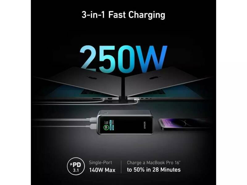Універсальна мобільна батарея Anker Prime 27650mAh 250W Black (A1340011)