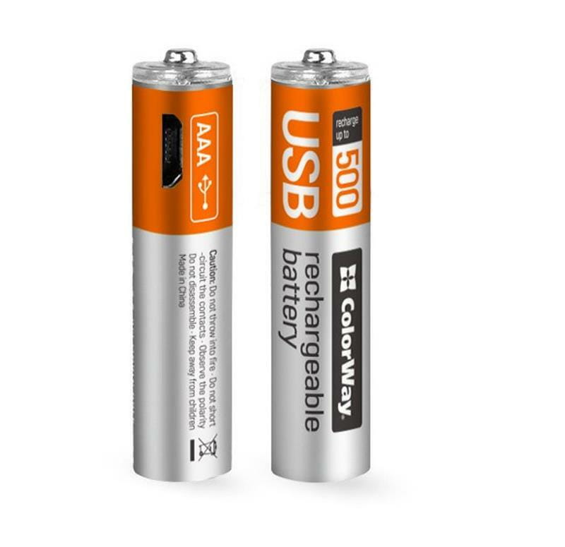 Аккумулятор microUSB ColorWay (CW-UBAAA-01) AAA/HR03 Li-Pol 400 mAh BL 2шт