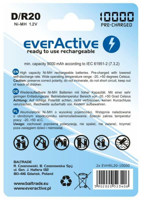 Аккумулятор everActive D/HR20 10000mAh BL 2шт