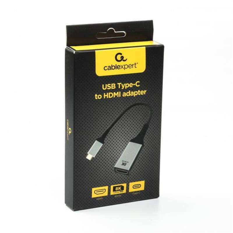Переходник Cablexpert USB Type-C - HDMI (M/F), 0.15 м, черный/серебристый (A-CM-HDMIF8K)
