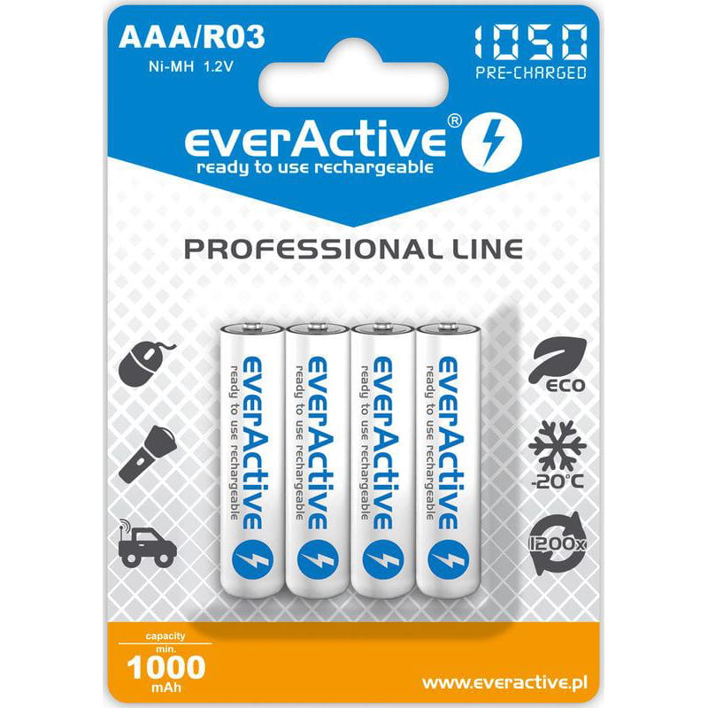Аккумулятор everActive AAA/HR03 Ni-MH 1050mAh BL 4шт
