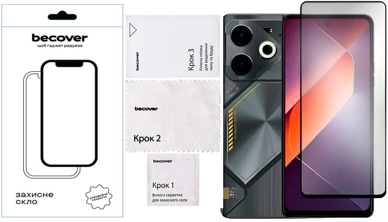 Защитное стекло BeCover для Tecno Pova 6 (LI7) Black (711580)