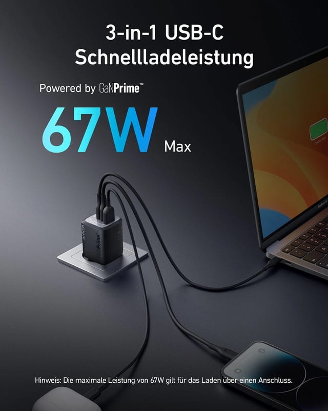 Мережевий зарядний пристрій Anker GaN Prime 67W Black (A2669313)