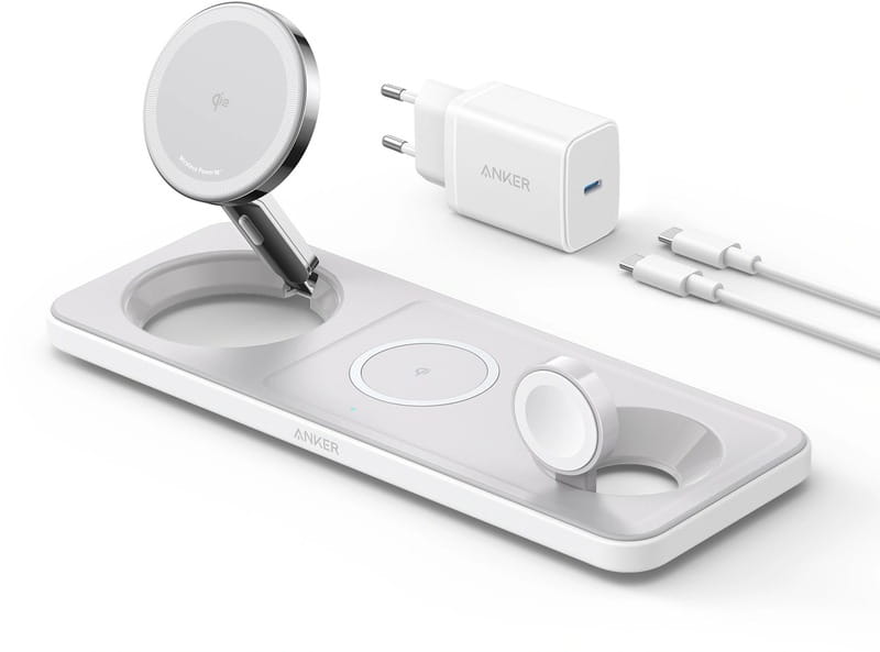 Бездротовий зарядний пристрій Anker MagGo Wireless Charging Pad 15W 3-in-1 White (B25M1321)