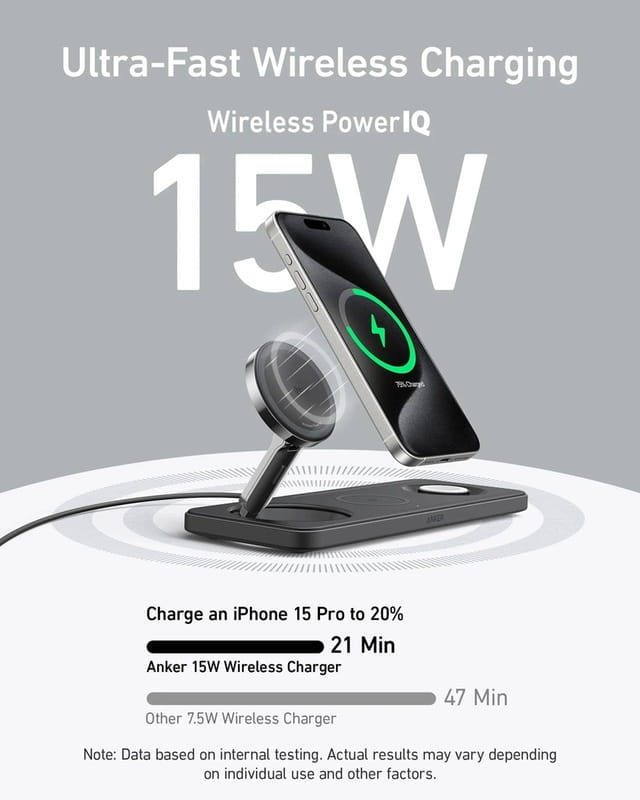 Бездротовий зарядний пристрій Anker MagGo Wireless Charging Pad 15W 3-in-1 Black (B25M1311)