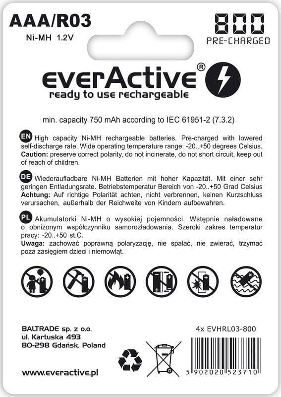 Аккумулятор everActive AAA/HR03 Ni-MH 800mAh BL 4шт