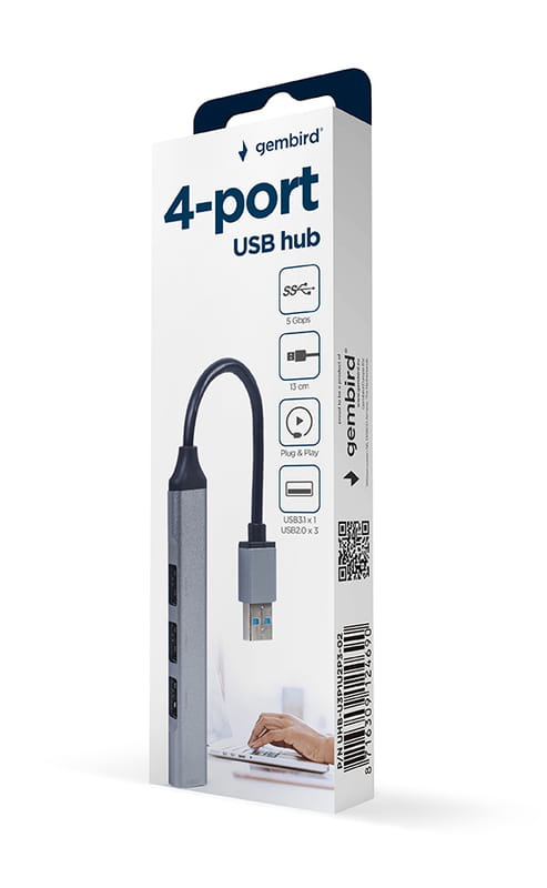 USB-хаб Gembird 4 ports Grey (UHB-U3P1U2P3-02)