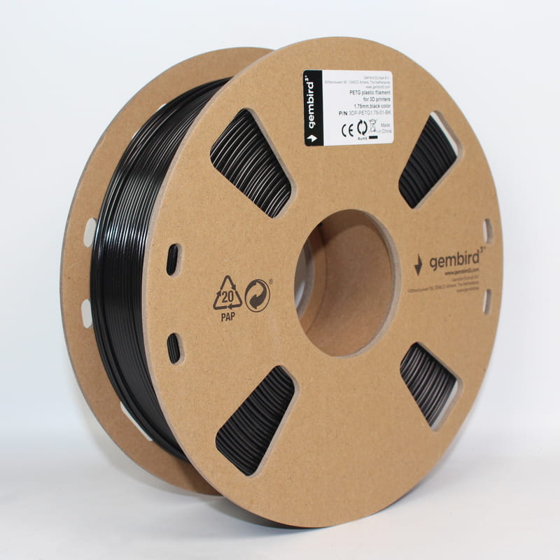 Филамент пластик Gembird для 3D-принтера 3DP-PETG 1.75 мм 1 кг, чёрный (3DP-PETG1.75-01-BK)