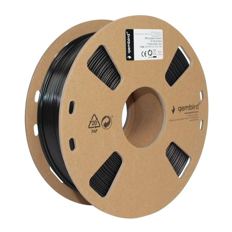 Филамент пластик Gembird для 3D-принтера 3DP-PETG 1.75 мм 1 кг, чёрный (3DP-PETG1.75-01-BK)