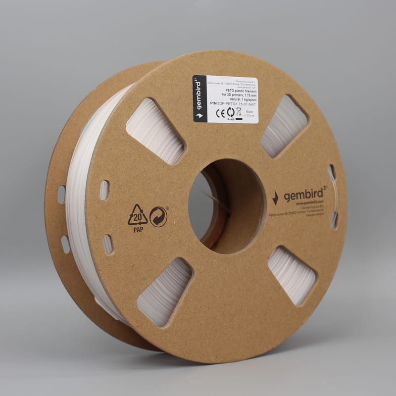 Филамент пластик Gembird для 3D-принтера 3DP-PETG 1.75 мм 1 кг, белый (3DP-PETG1.75-01-NAT)