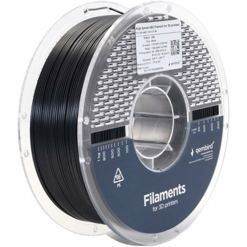 Филамент пластик Gembird для 3D-принтера High Speed ABS 1.75 мм 1 кг, чёрный (3DP-ABS1.75HY-01-BK)