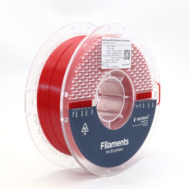 Філамент пластик Gembird для 3D-принтера High Speed PETG 1.75 мм 1 кг, червоний (3DP-PETG1.75HY-01-R)