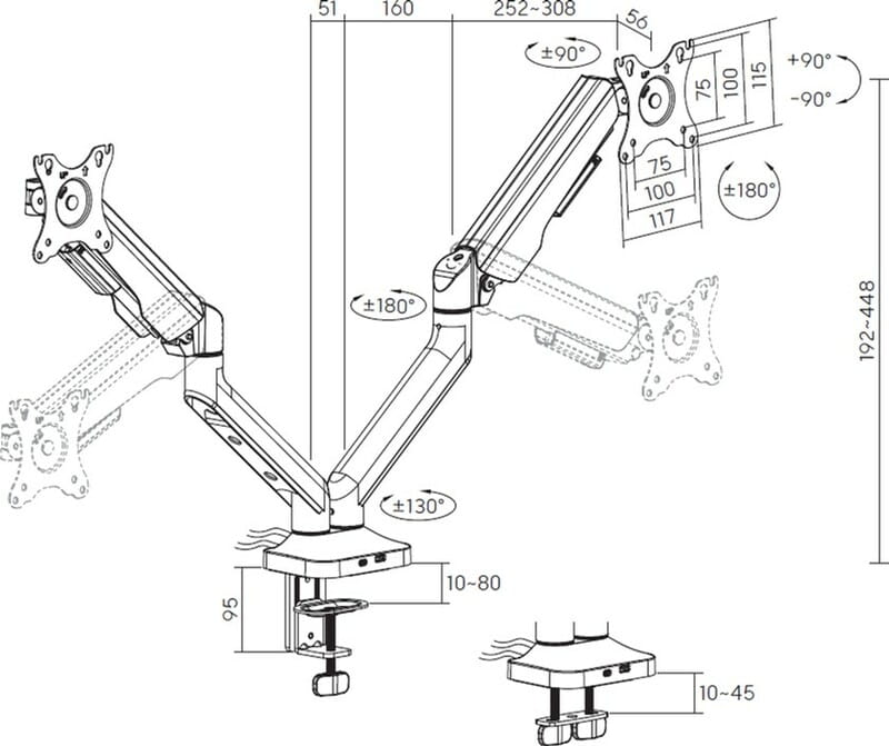 Крепление настольное для двух мониторов OfficePro 17-35" White (MA452W)