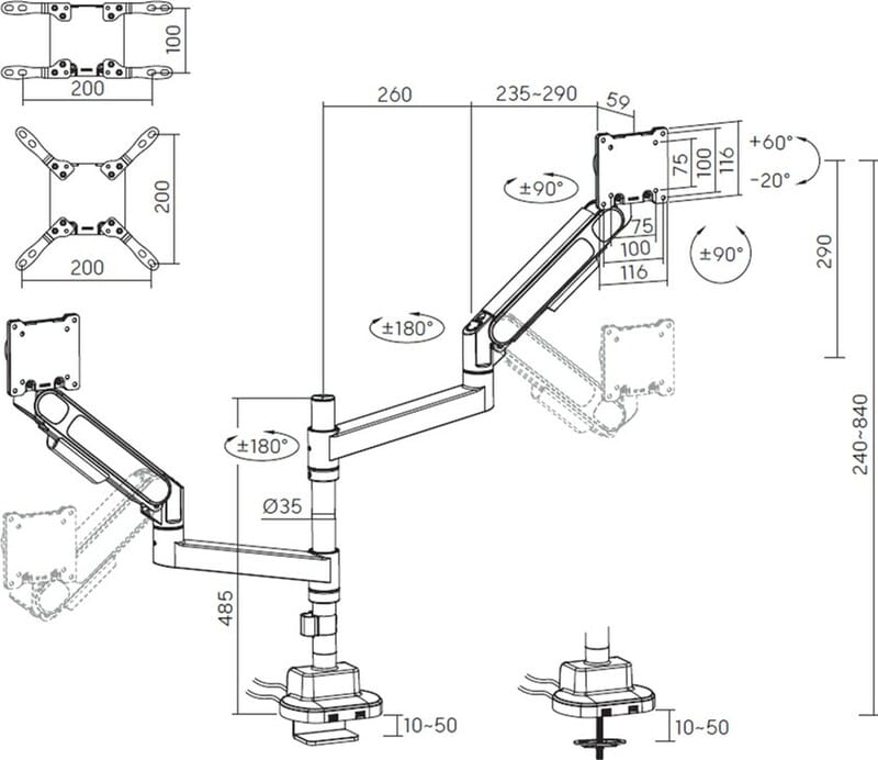 Крепление настольное для двух мониторов OfficePro 24-57" White (MAH752W)