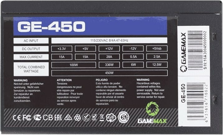 Блок живлення GameMax GE-450 Black, 450W